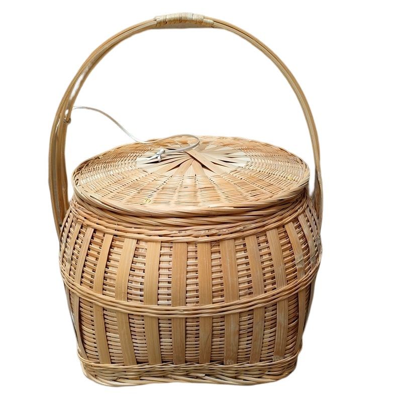 纯手工复古竹编带盖篮子民族特色竹篓茶叶筐鸡蛋中秋礼品竹篮,特色手工艺,竹编/竹雕,淘宝优惠券,粉丝福利购,淘宝优惠卷