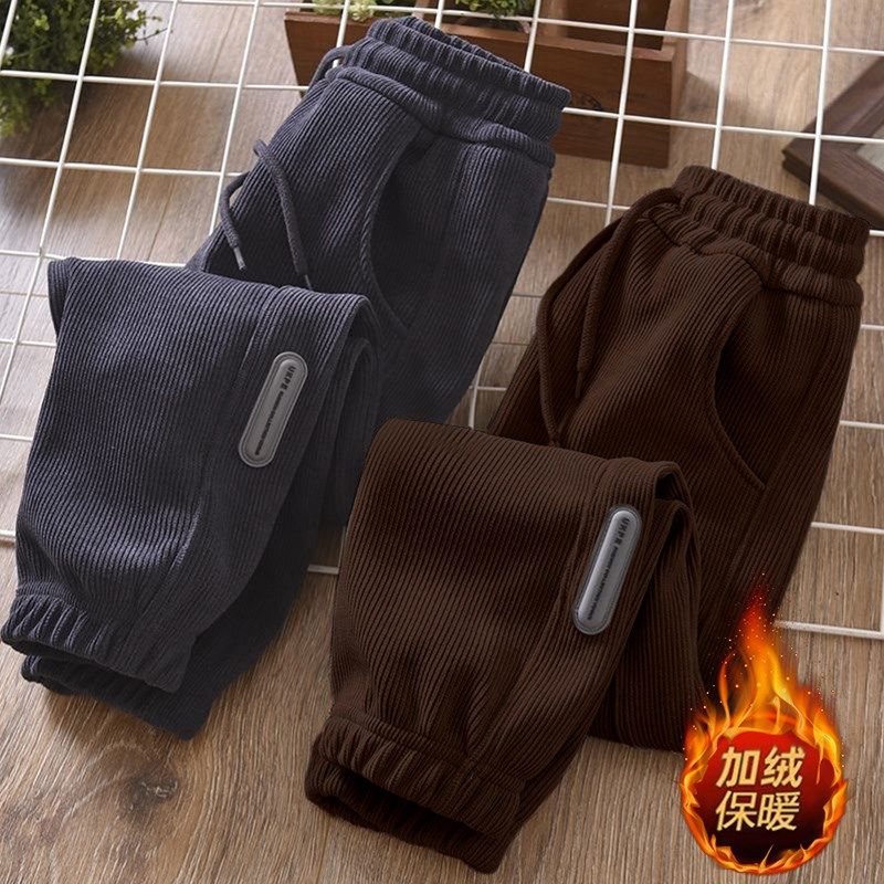 童装男童裤子春秋冬儿童灯芯绒休闲裤中大童加绒保暖棉裤秋季