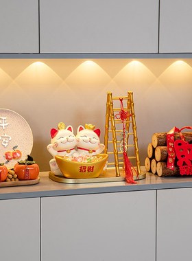 招财猫入户门玄关装饰品摆件零食糖果收纳盘钥匙置物架客厅家居