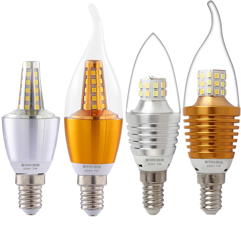 led蜡烛节能灯泡e14小螺口3W5W7W9w12W尖尾泡家用水晶吊灯E27光源