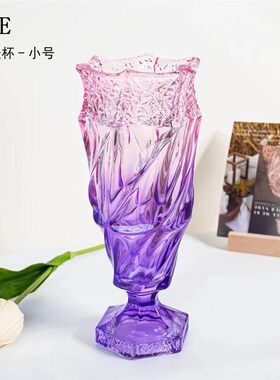 新品轻奢粉蓝色圣杯水晶玻璃花瓶客厅桌面摆件绿植花卉花盆SRT