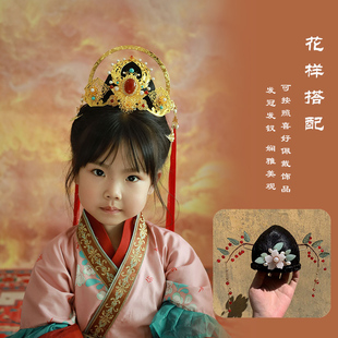 儿童古装汉服小号假发包头饰女童古风复原狄髻发冠假发髻唐风造型
