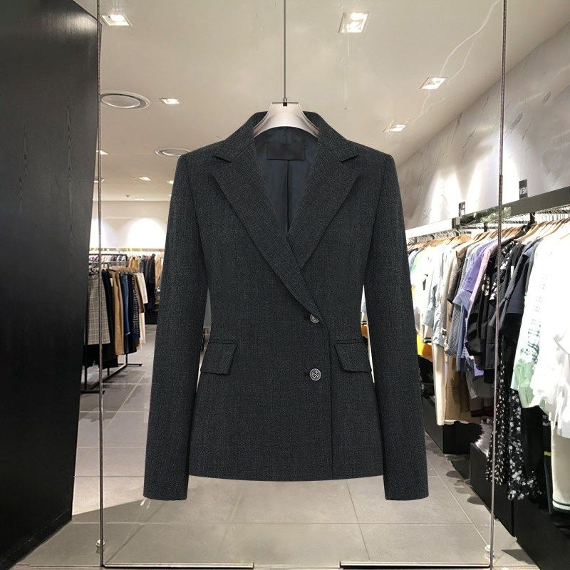 高级设计感黑色收腰西装外套女士2025新款春秋气质修身小西服套装