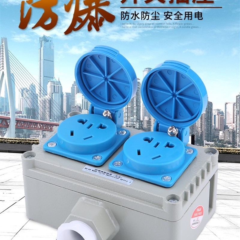 防爆壁装插座开关明装86型220V二三五插孔10/16A工业防水防尘插座