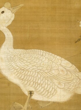 明吕纪狮头鹅图高清微喷原大复制品装裱临摹画稿国画