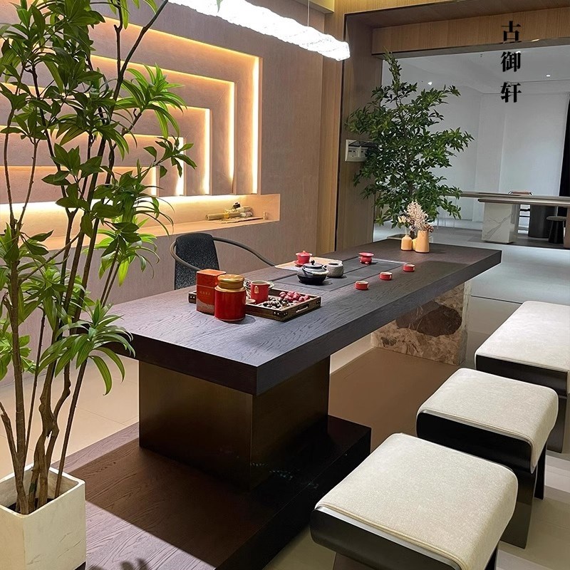 新中式实木茶桌酒店民宿新款岩板岛台家用泡茶桌可定制茶台高级感