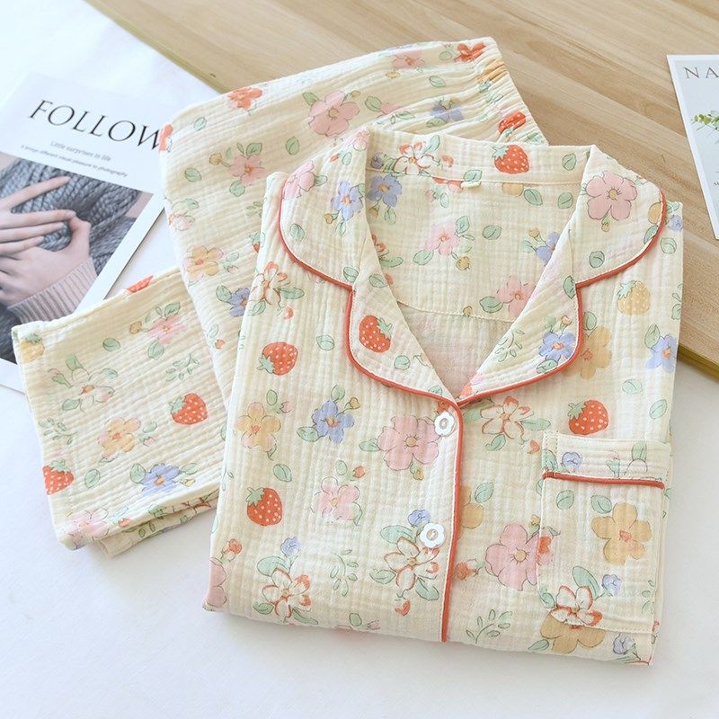 纯棉纱布睡衣女春秋款2024新款薄夏季长袖套装开衫甜美大码家居服,女士内衣/男士内衣/家居服,睡衣/家居服套装,淘宝优惠券,粉丝福利购,淘宝优惠卷