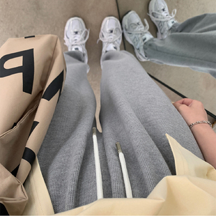 胖妹妹秋冬2021新款大码女装束脚运动裤休闲阔R腿女裤子宽松显瘦