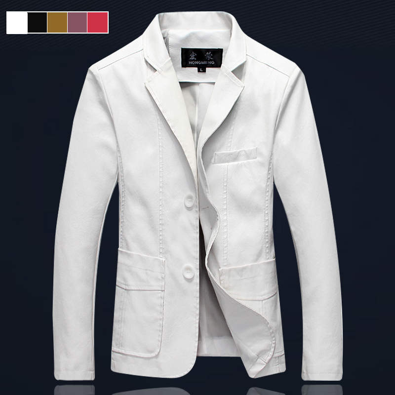 秋装白色西装领皮l衣男大尺码PU皮西装皮夹克皮尤外套商务休闲皮