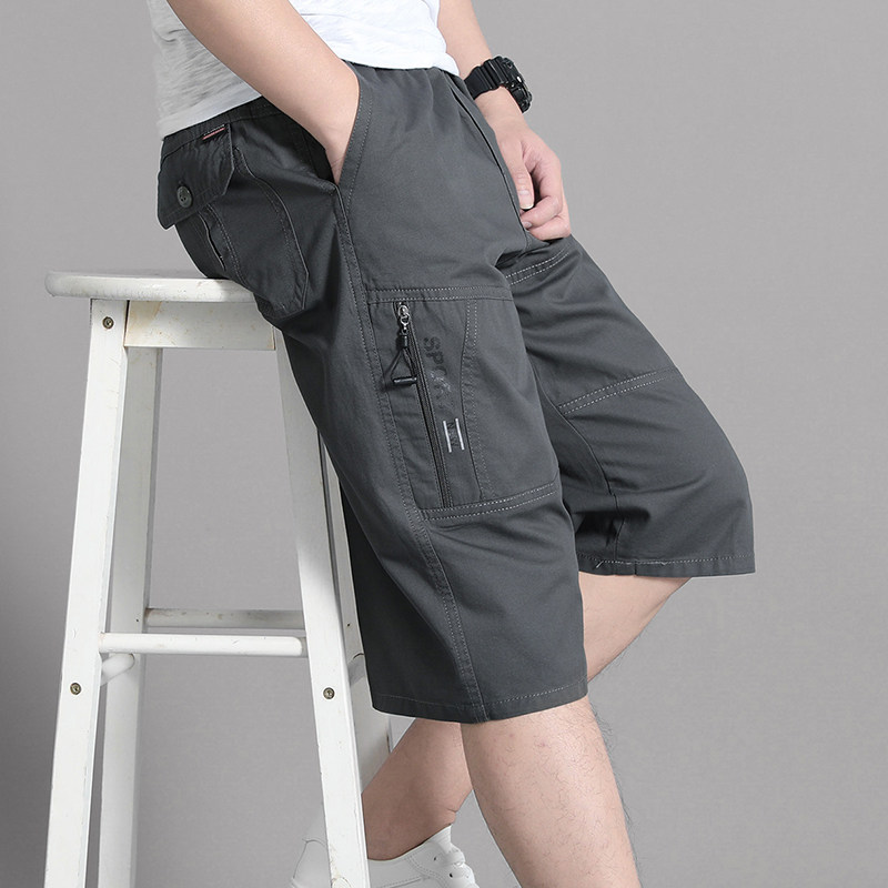中老年男七分裤父亲薄款休闲短裤松紧纯棉L宽松中裤爸爸沙滩7分裤