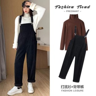 阔腿加绒款秋季冬装长裤加厚外穿套装冬季2022新款背带裤孕妇秋冬