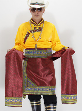 藏族服饰男半裙2022年冬新款锅庄D舞蹈演出服镶边藏装黑红色半身