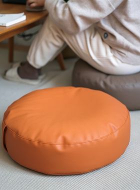 皮质蒲团坐垫地上坐墩日式v家用圆形榻榻米茶几旁垫子打坐飘窗加