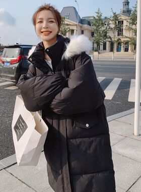 孕妇冬季大码宽松棉衣加厚韩版羽绒棉服女大毛领棉服中长款外套