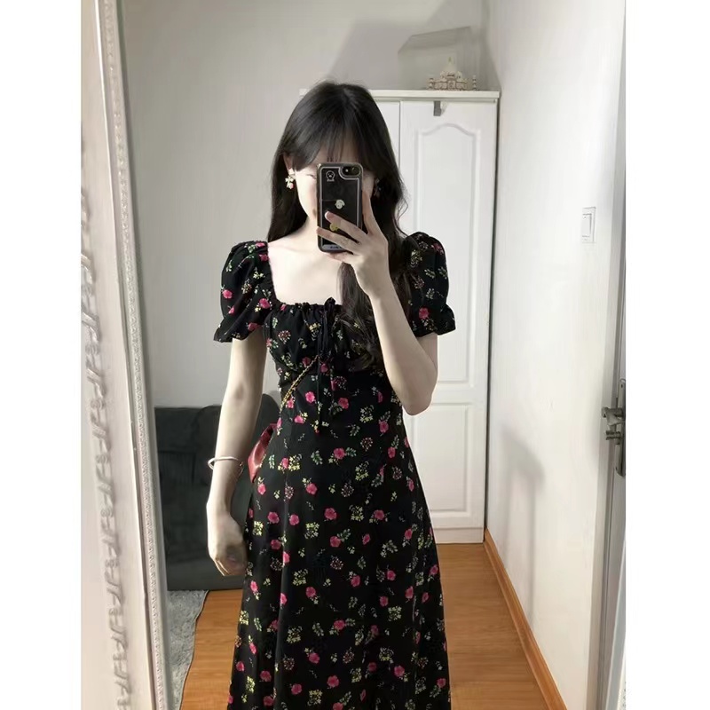 外出哺乳衣碎花连衣裙时尚收腰显瘦泡泡袖喂奶衣产后期嫩妈款长裙