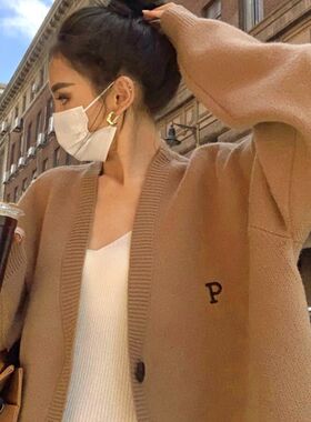 复古慵懒风毛衣外套女宽松港味2023秋冬新款韩Q系针织开衫长袖上