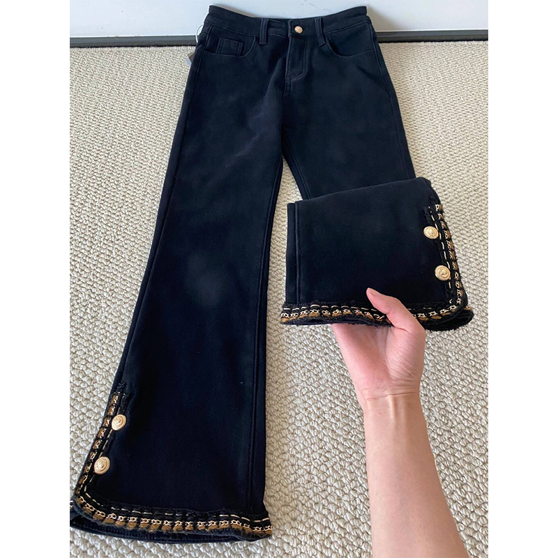 设计感小众钉珠微喇叭牛仔裤女秋B冬新款修身小个子喇叭直筒裤子