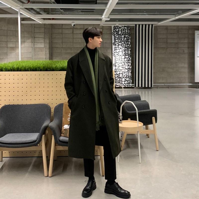 韩版毛呢大衣男中长款冬季加厚过膝潮流英L伦风衣韩国呢子西装外