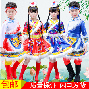 儿童藏族演出服装男女童少数民族幼儿园六一新款舞蹈表演服蒙古族