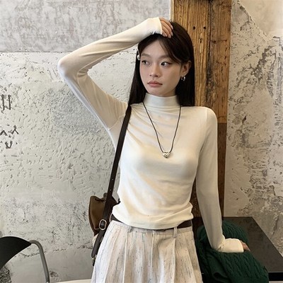 CCURA德绒半领打底p衫女装潮2024秋冬季内搭修身中领加绒磨毛上衣