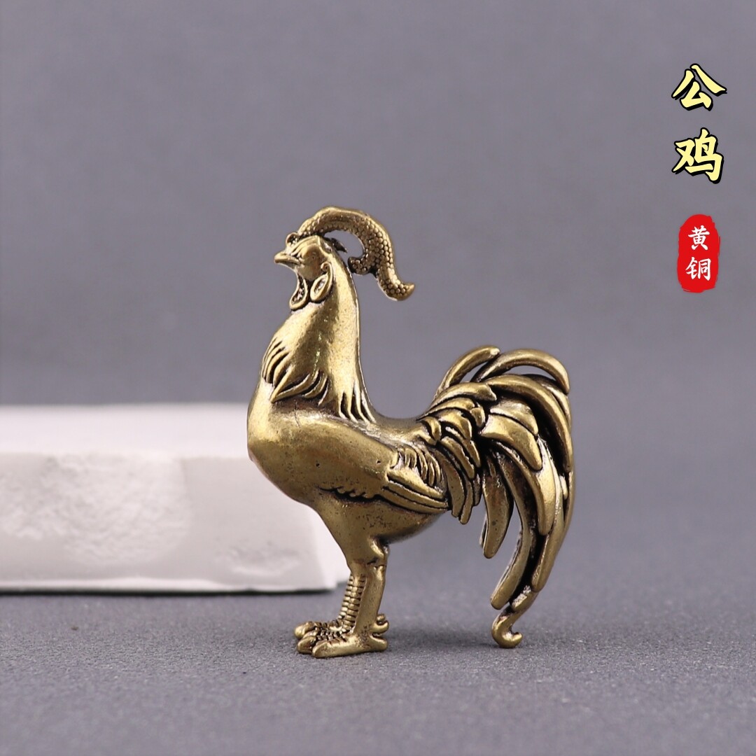 纯黄铜公鸡摆件生肖鸡金鸡报晓家居桌面客厅玄关办公室装饰工艺品图片