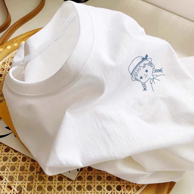 中大童白色简约纯棉长袖t恤男女童早春新款儿童装宽松百搭打底衫