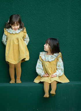 新年拜年童装女童灯芯绒连衣裙过年红色背带裙女宝宝背心公主裙