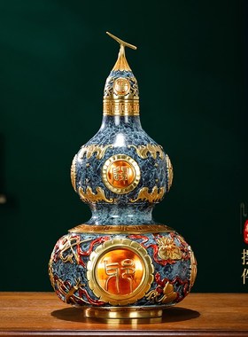 新中式黄铜招财葫芦摆件大号高档客厅办公室桌装饰品乔迁开业礼品