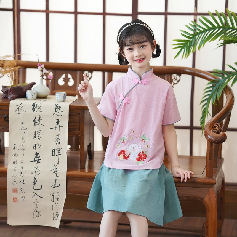 儿童汉服国学服女孩中国风古装小学生书童弟子规朗诵表演出服女童