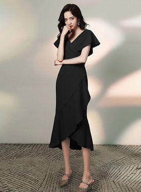 伴娘团购红色小晚礼服女毕业合唱演出2022新款平时可穿连衣裙气质