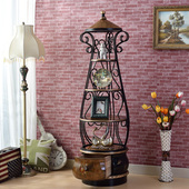 铁艺置物架客厅落地收纳实木架多层隔板美式 墙角木板架鸟笼置物架