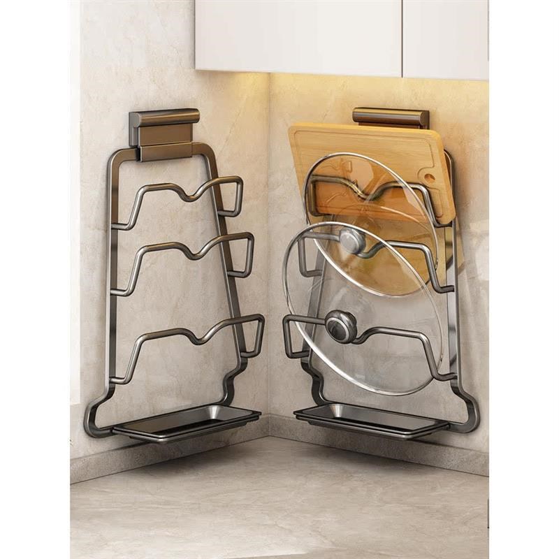 锅盖架壁挂式免打孔厨房置物架多C功能家用收纳架菜板多层砧板架