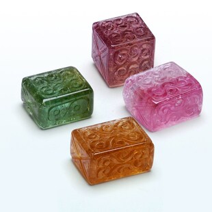 天然碧玺方糖单珠回纹手链红蓝绿碧可DIY配饰散珠手串配珠男女