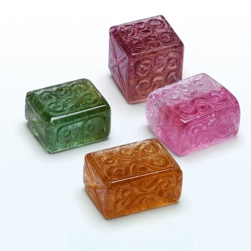 天然碧玺方糖单珠回纹手链红蓝绿碧可DIY配饰散珠手串配珠男女