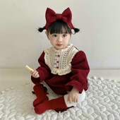 婴儿秋冬新生儿包屁衣女宝宝连身衣满月百天哈衣耶诞新年周岁礼服