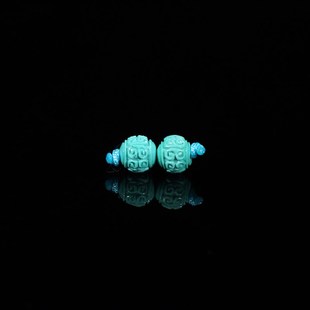 湖北绿松石散珠天然原矿高瓷回纹珠5mm一对圆珠 无优化单珠 129号