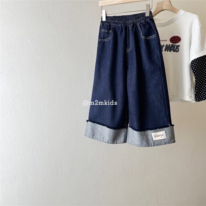2025春季童装蓝色女童贴补春款宽松时髦韩系 翻边字母标牛仔裤,童装/婴儿装/亲子装,儿童牛仔裤,淘宝优惠券,粉丝福利购,淘宝优惠卷