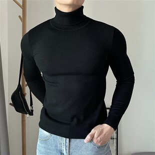 高领男毛衣秋冬季保暖韩版修身肌肉针织I毛线衫内搭加绒加厚打底