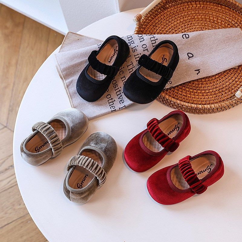 秋季丝绒鞋女童浅口单鞋小女孩洋气红色复古幼童豆豆鞋子公主皮鞋,童鞋/婴儿鞋/亲子鞋,舞蹈鞋,淘宝优惠券,粉丝福利购,淘宝优惠卷