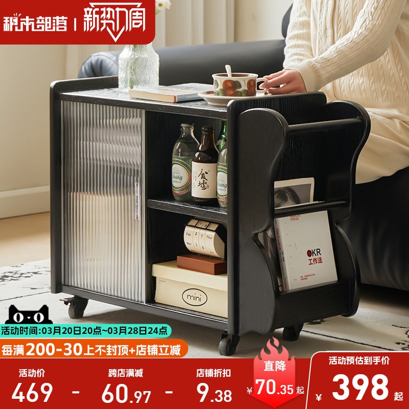 实木边几可移动家用小茶几角几沙发侧边柜多功能小推车客厅置物架