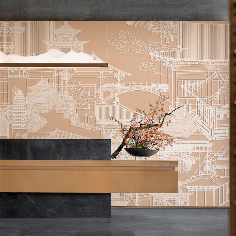 新中式意境阁楼客厅背景墙壁布书C房卧室环保定制立体浮雕高端壁