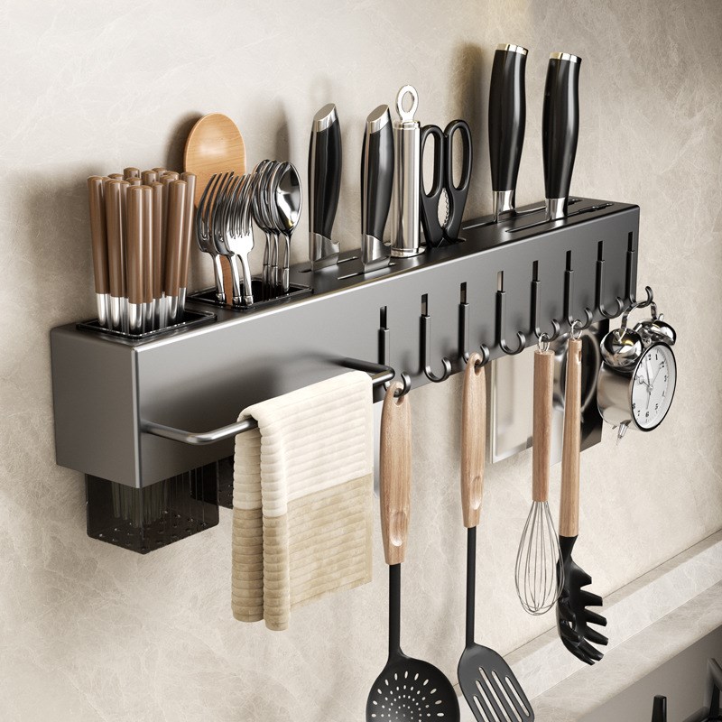 不锈钢厨房置物架壁挂式多功能免打孔刀J具刀架一体筷笼筷子筒收