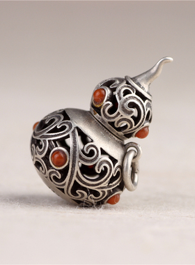 纯银可打开镂空小葫芦香囊复古个性项链吊坠手机钥匙挂件男女