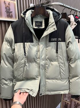 冬季新款男士羽绒棉服p拼色连帽厚外套时尚保暖加绒加厚棉衣百搭