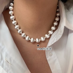 拉絲珠銀色圓球貓眼夸張粗項鏈配飾女輕奢小眾高級感氣質(zhì)大氣頸鏈