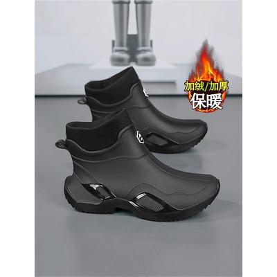 雨鞋男款冬季加绒棉鞋厨房工作防水防滑水鞋外卖骑手黑色劳保雨靴