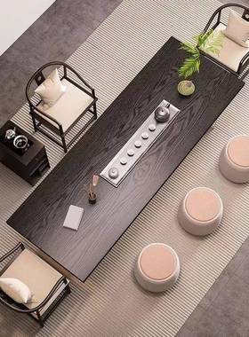 侘寂风实木茶桌意式极简亚克力悬浮泡茶桌可带茶盘办公泡茶桌一体