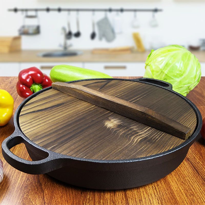 铸铁加厚平底烙饼锅不粘锅水煎包锅家用老式不沾生铁饼铛双耳煎锅