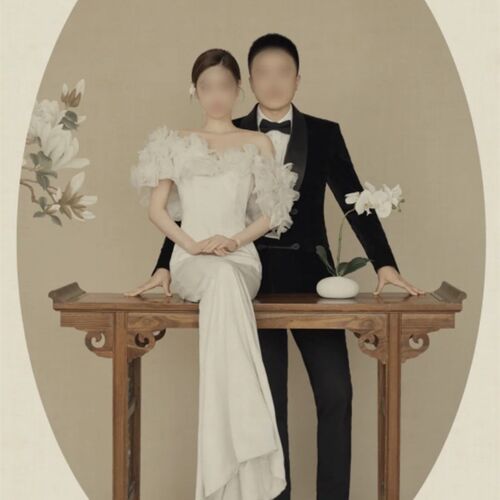 新款古装古典拍照道具 实木长条凳 古风题秀禾工笔画长桌子