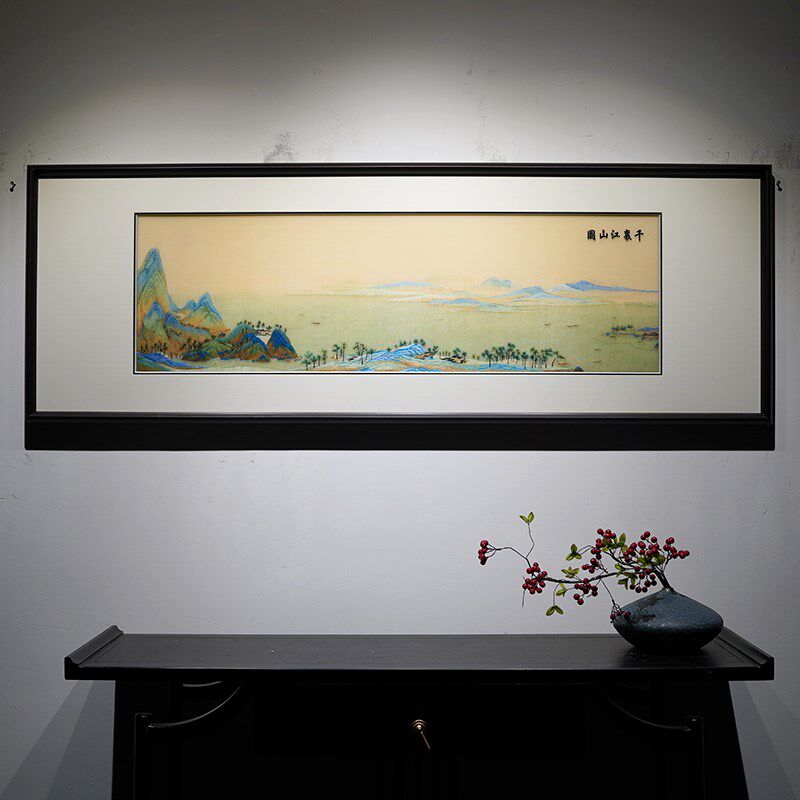 成品挂画千里江山纯手工刺绣客厅书房茶室卧室精品装饰画